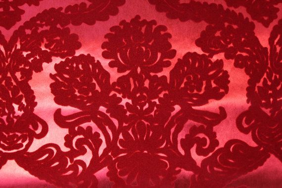 Vintage Wallpaper S Red Damask Flocked On Metallic