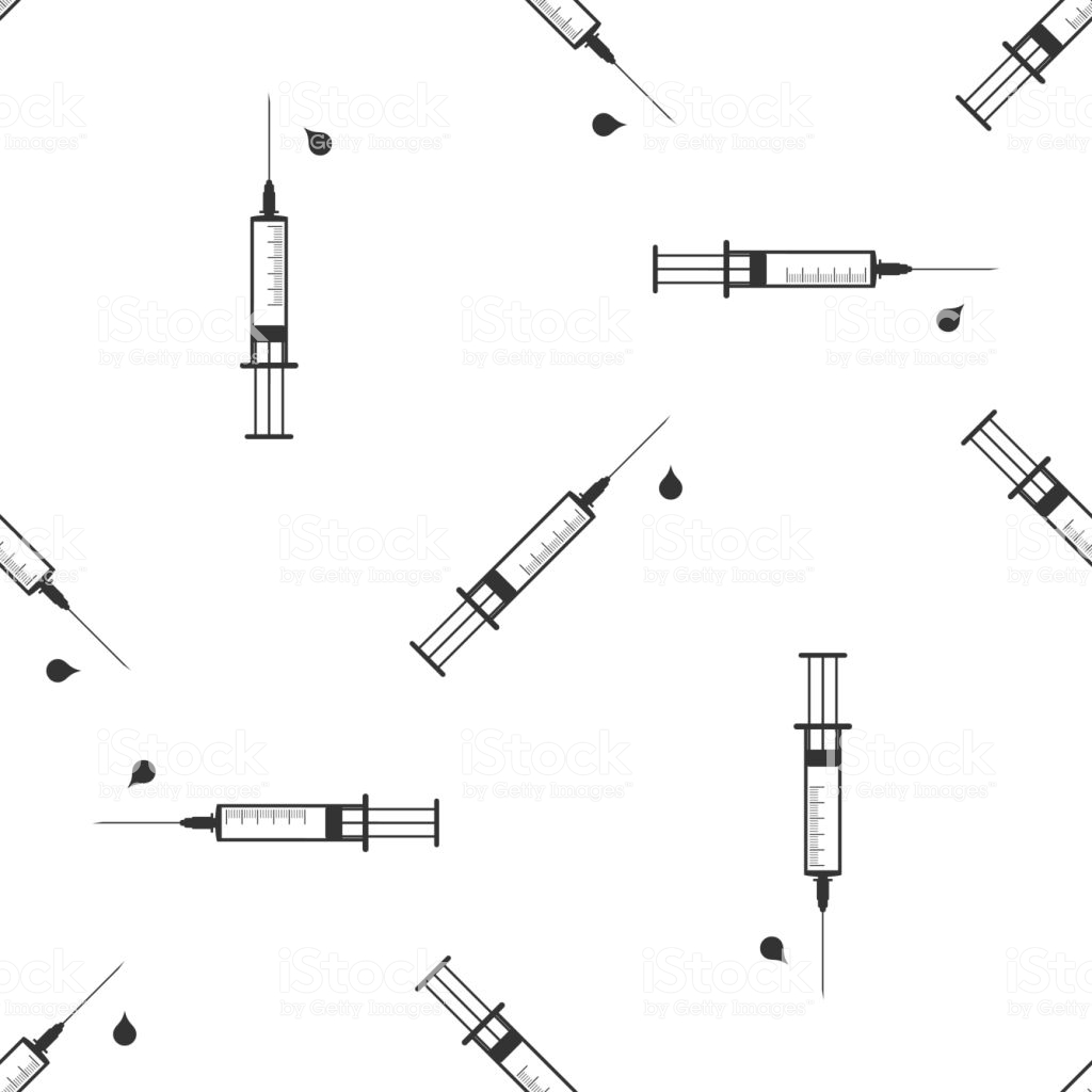 Medical Syringe With Needle And Drop Icon Isolated Seamless