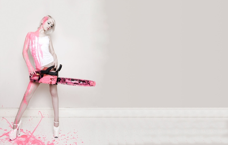 legs women artistic pink chainsaw high heels girls with guns long legs