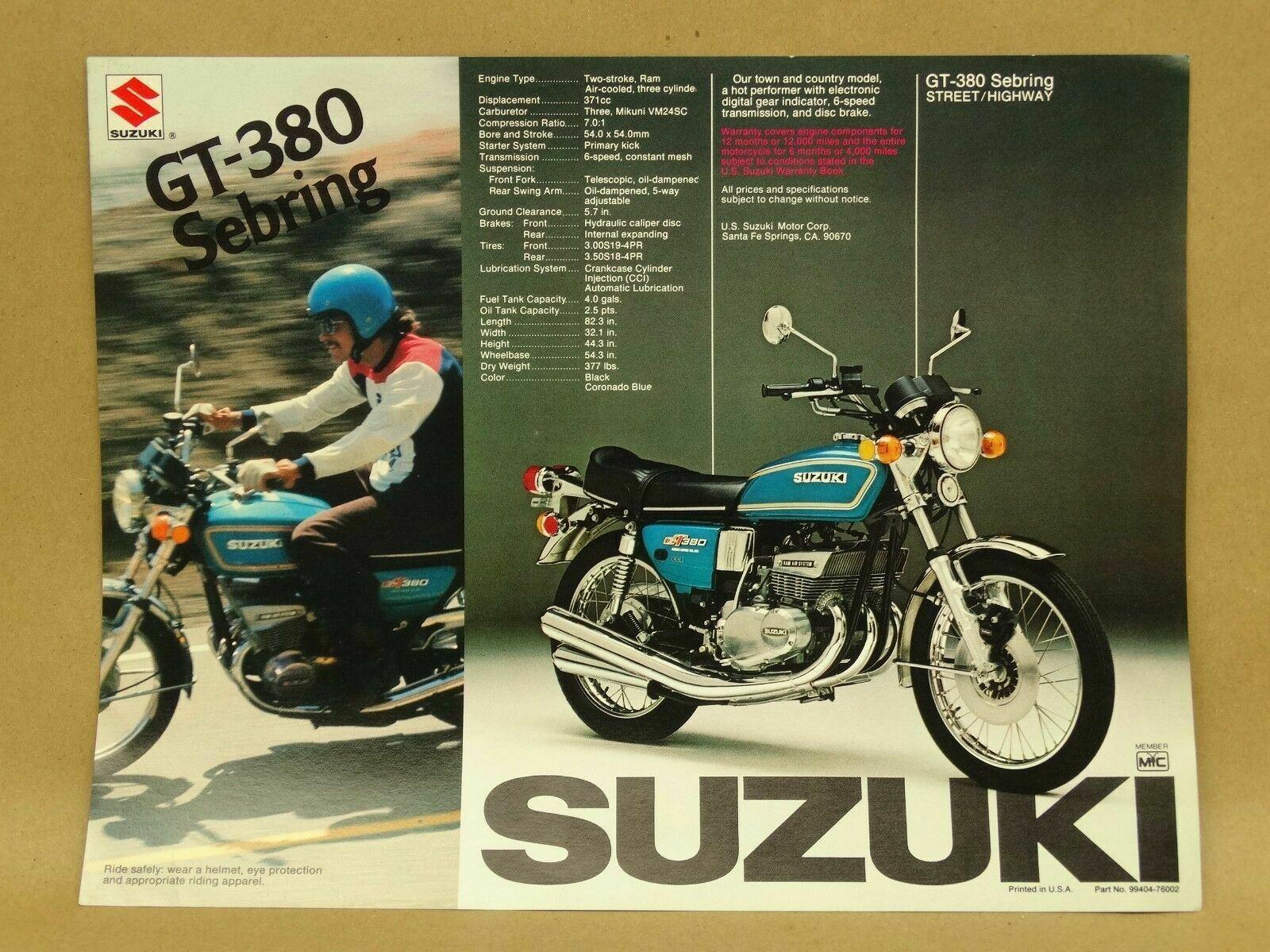Vtg 1976 Suzuki GT380 Sebring GT500 Titan Specifications Brochure