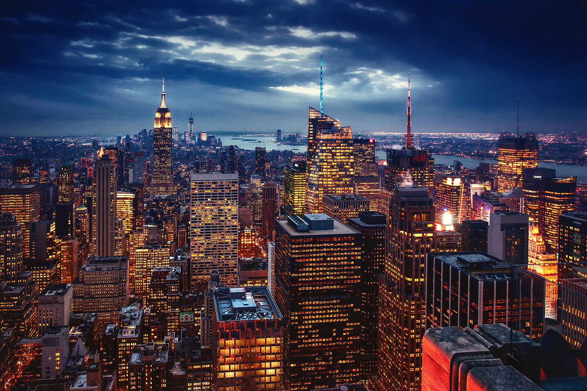 evening building lights night USA New York City wallpaper