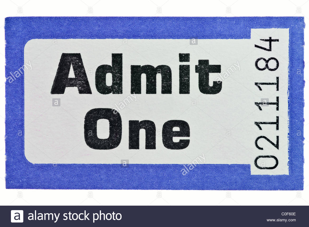 Photo Of An Admit One Ticket Stub Isolated On A White Background