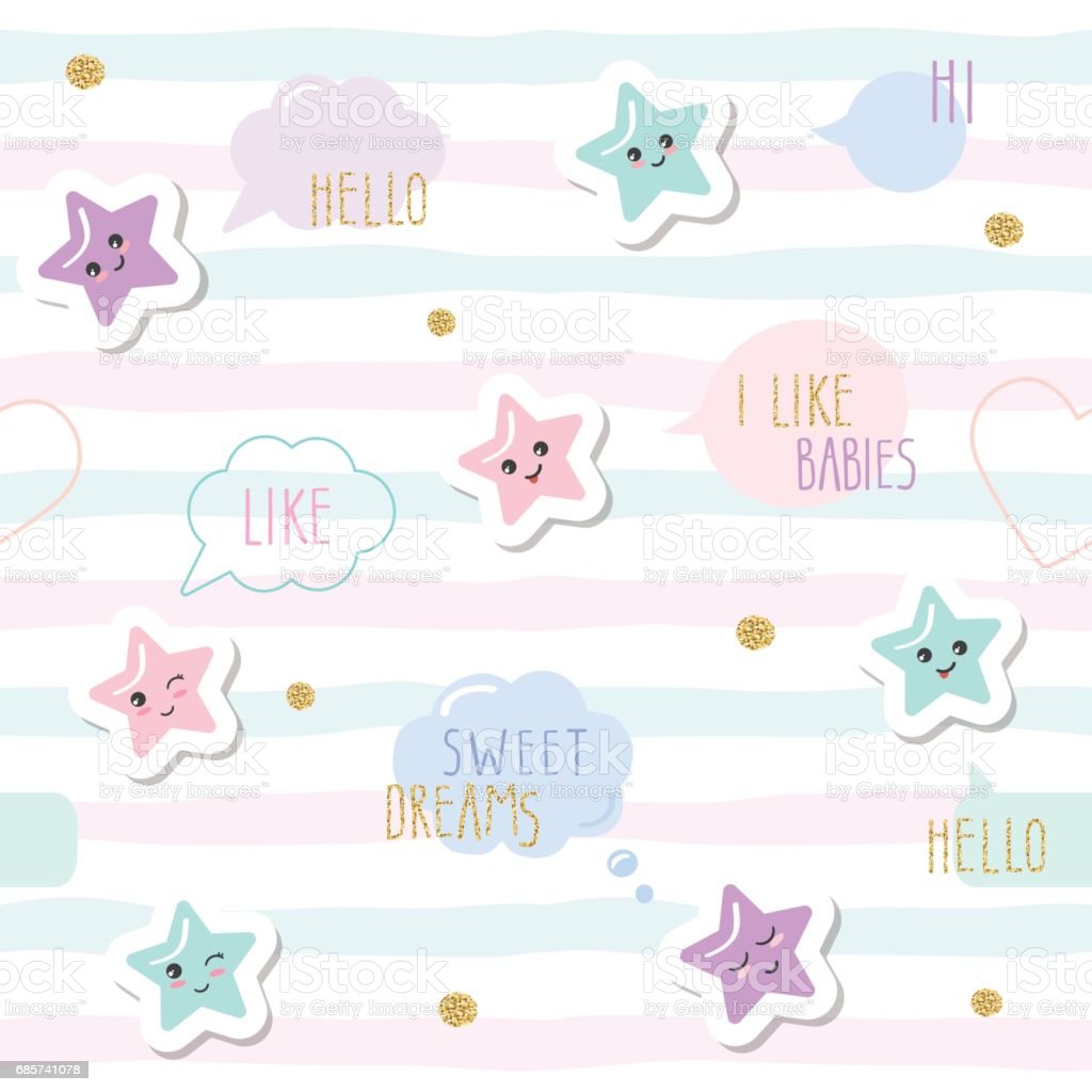 Cute Seamless Pattern Background With Cartoon Kawaii Stars And