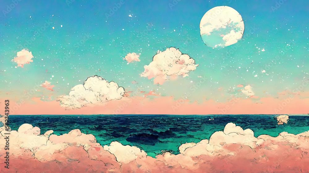 Anime Waves On Ocean Moon Sky: ilustrações stock 2206227693 | Shutterstock-demhanvico.com.vn