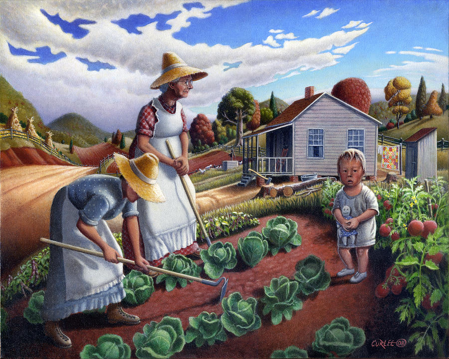 American scene Appalachian life landscape Painting   folk art farm