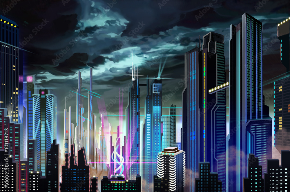 Illustration Dismal Dark Futuristic City Realistic Fantastic