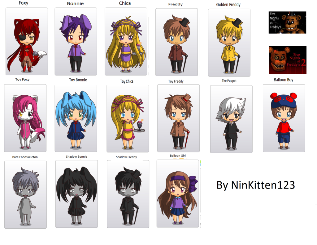 Fnaf Chibi All Characters By Ninkitten123