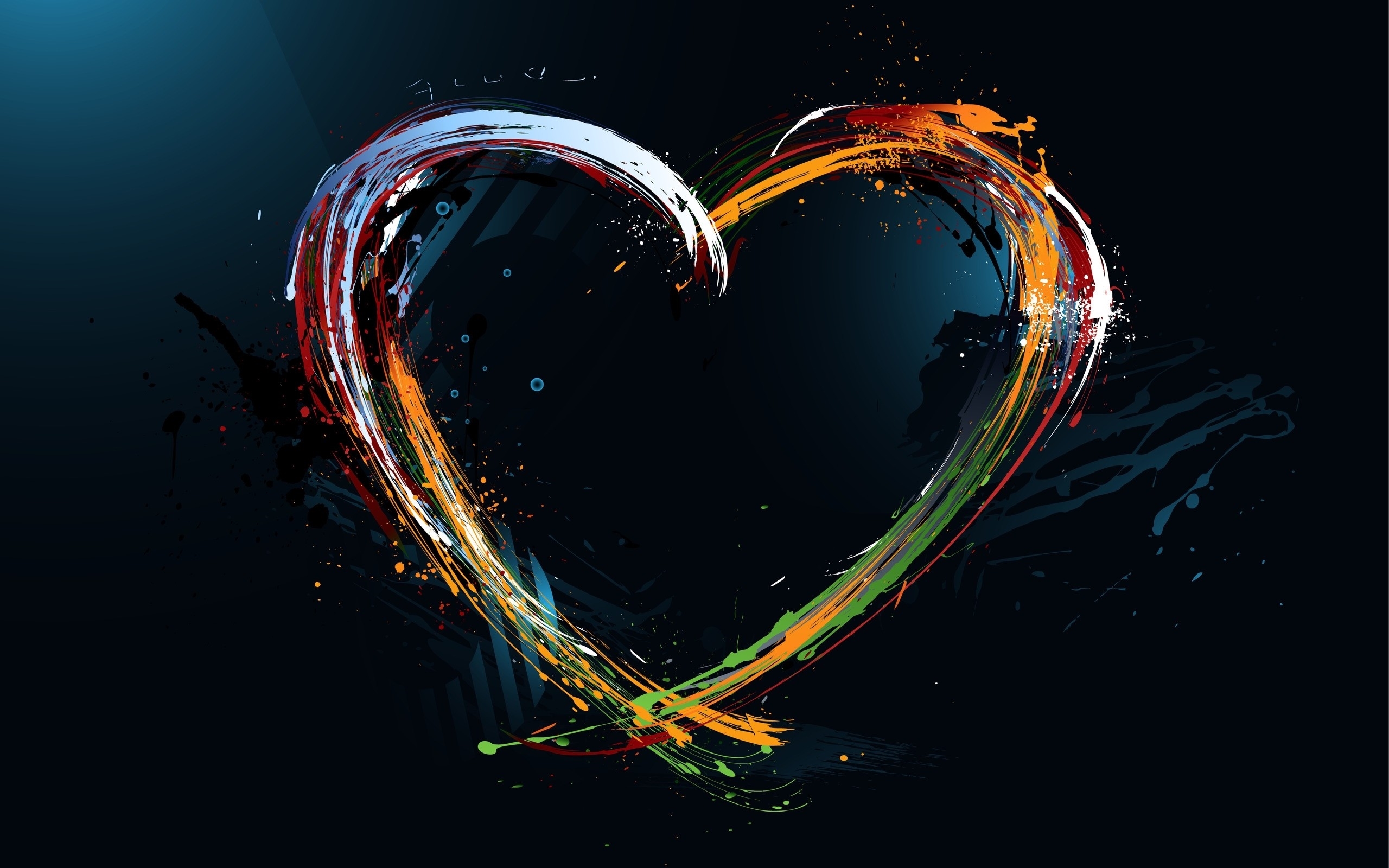 A colorful, abstract heart formed by swirling brushstrokes against a dark background