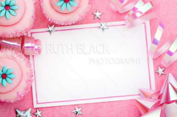 Party Background With Pink And Blue Cupcakes Streamers Space For