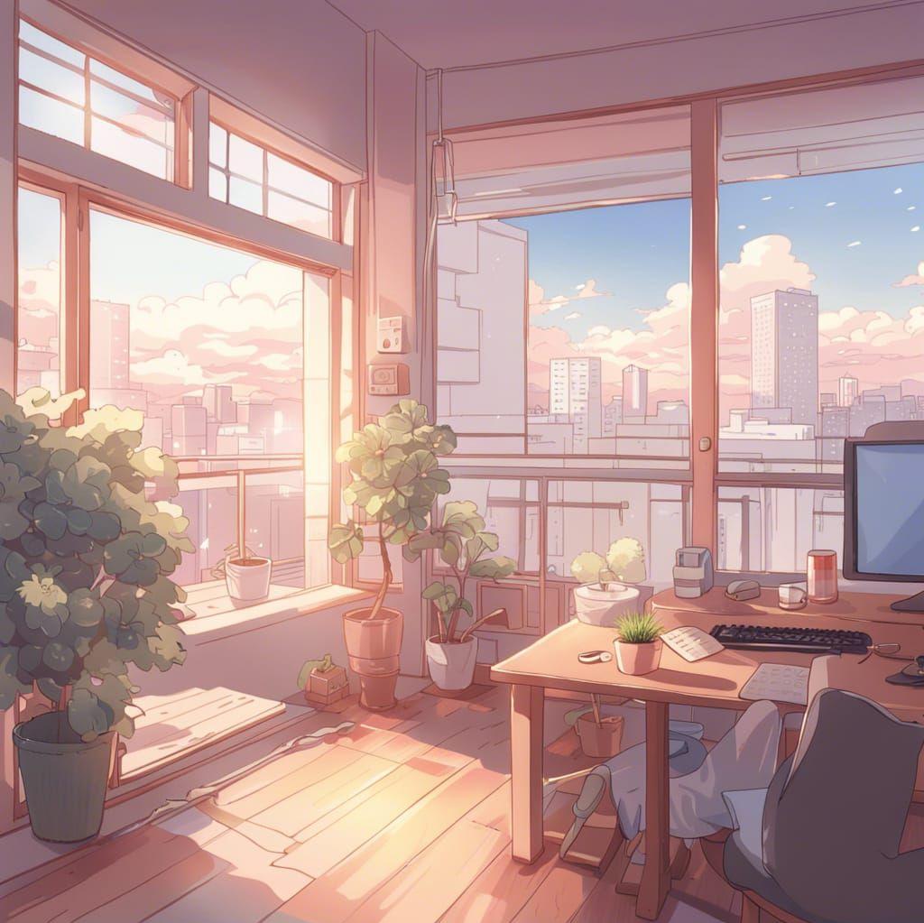 Apartment On Small Japanese City Cozy Gaming Room Pastel