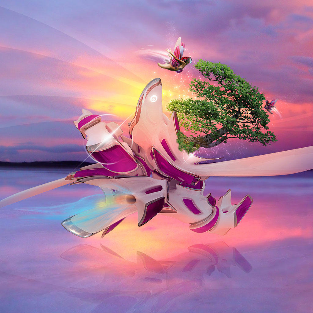 iPad Wallpaper Psychedelic Butterfly And Tree 3d