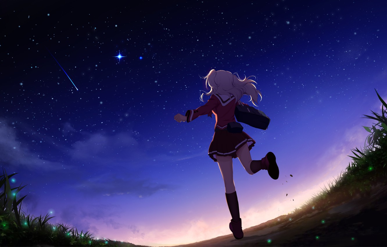 girl sunset night anime art form