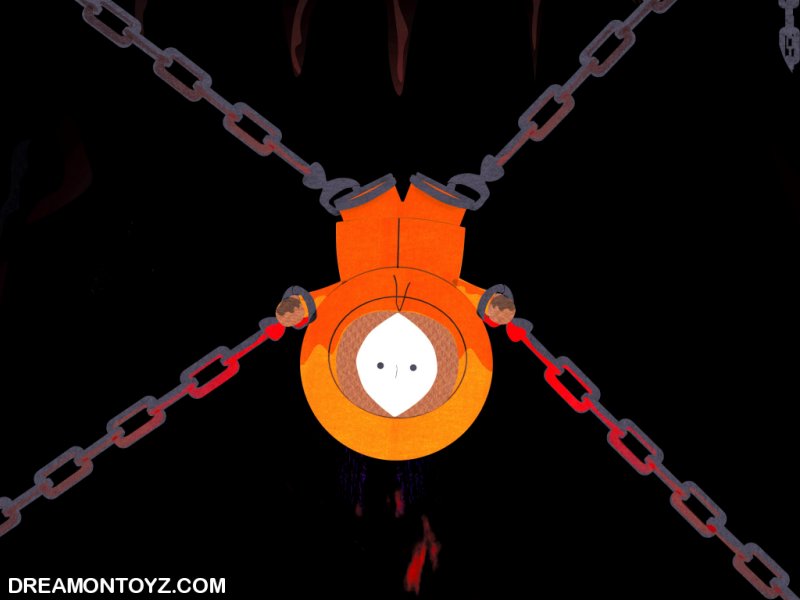 Kenny Mccormick In Hell Chained And Hanging Upside Down Over Flames