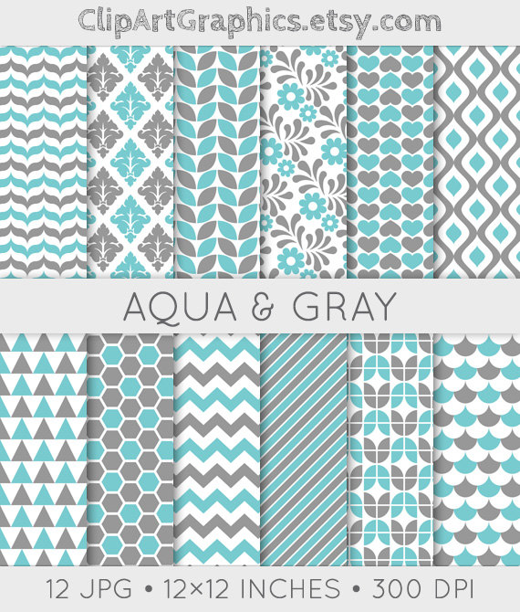 Aqua Digital Paper Sheet Grey and Blue Background Gray Stripe Chevron