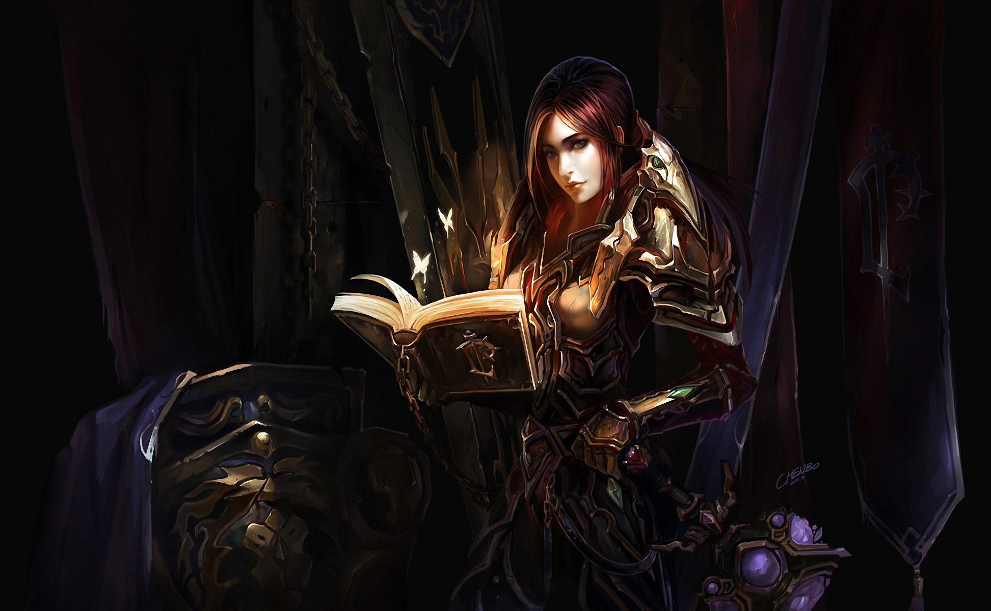 World Of Warcraft Wow Girl Warrior Armor Book Chains Shield Weapon Jpg