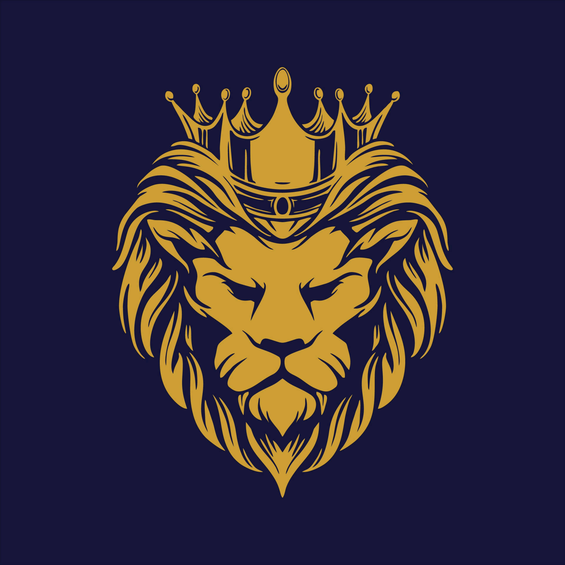 Lion Head With Crown In Blue Wallpaper