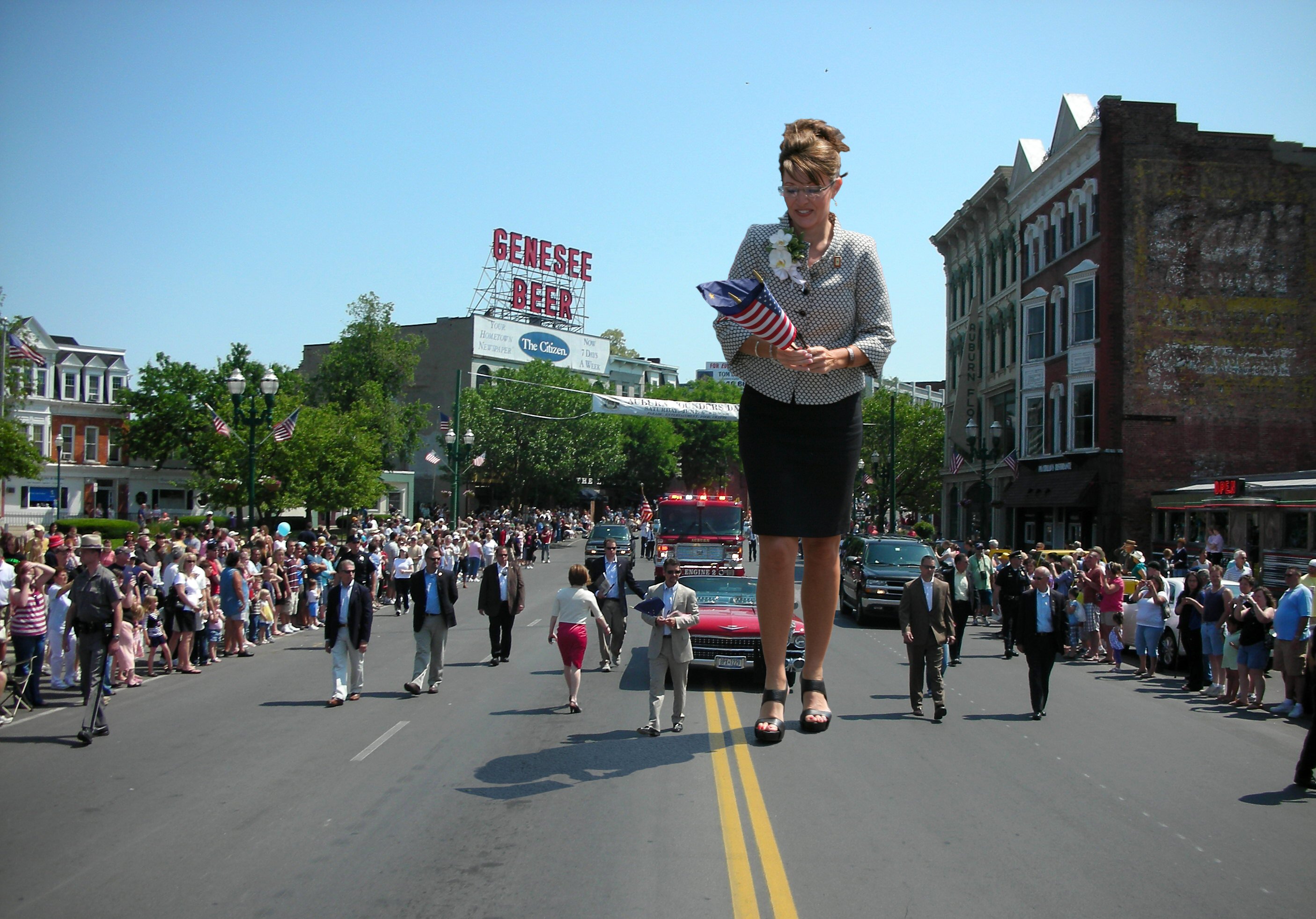 Sarah Palin Giant Woman Photo Manipulation Wallpaper