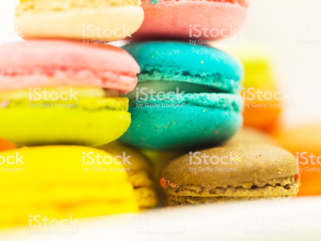 Close Up French Colorful Macarons Background Stock Photo