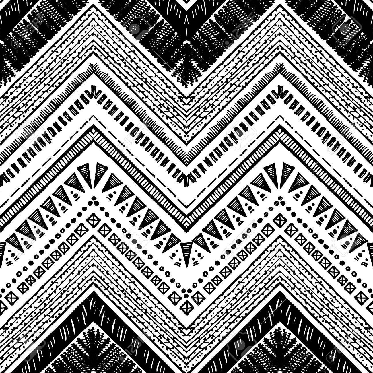 Hand Drawn Tribal Pattern Black And White Colors For Textile 1300x1300