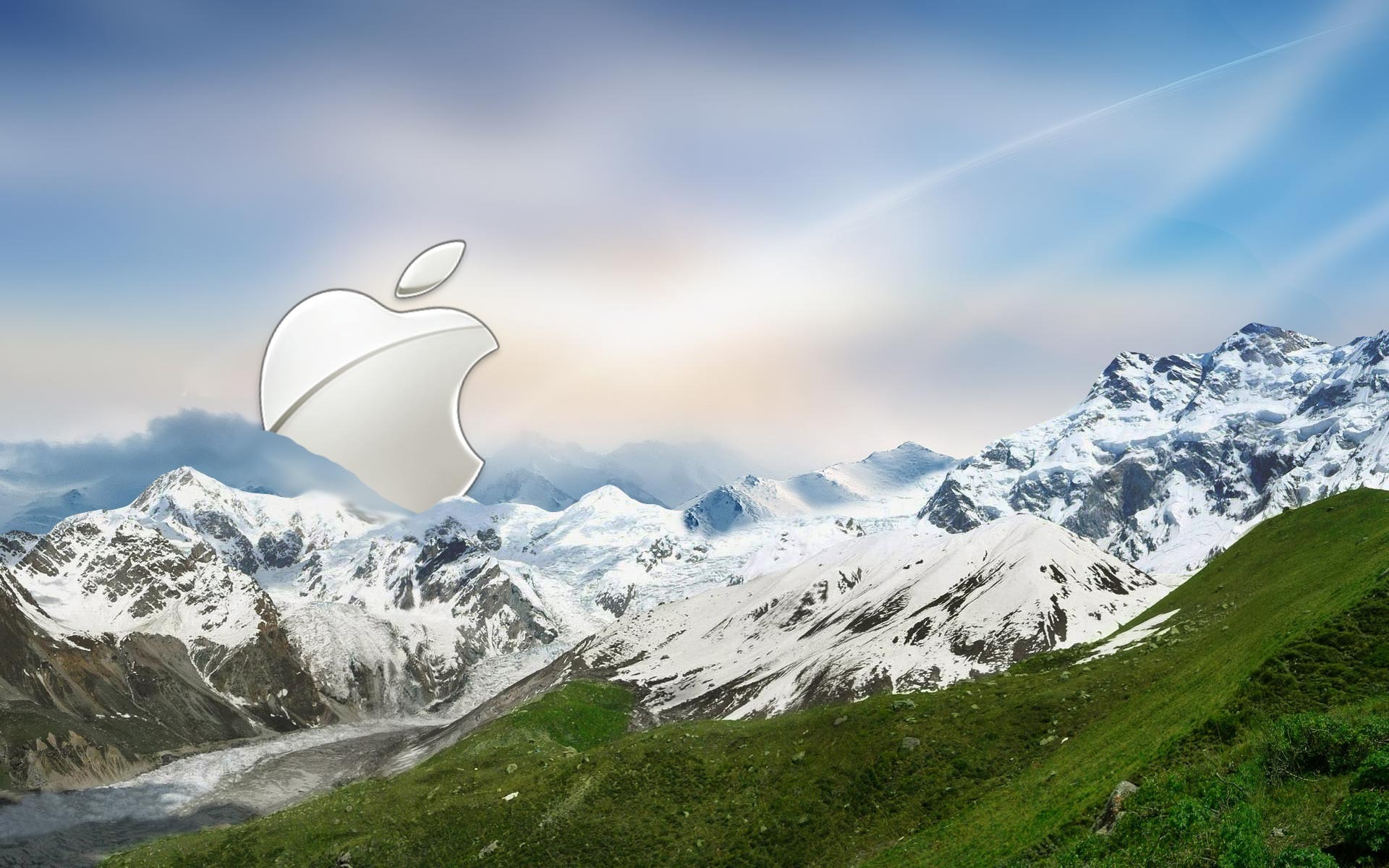 Apple Logo In Mountain Scenery Wallpaper