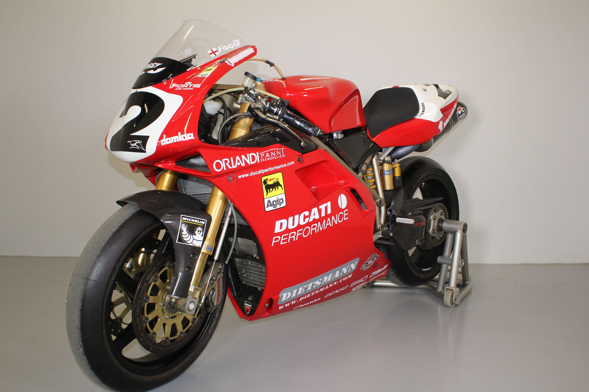 Ducati 996 racing motorcycle in red and white livery