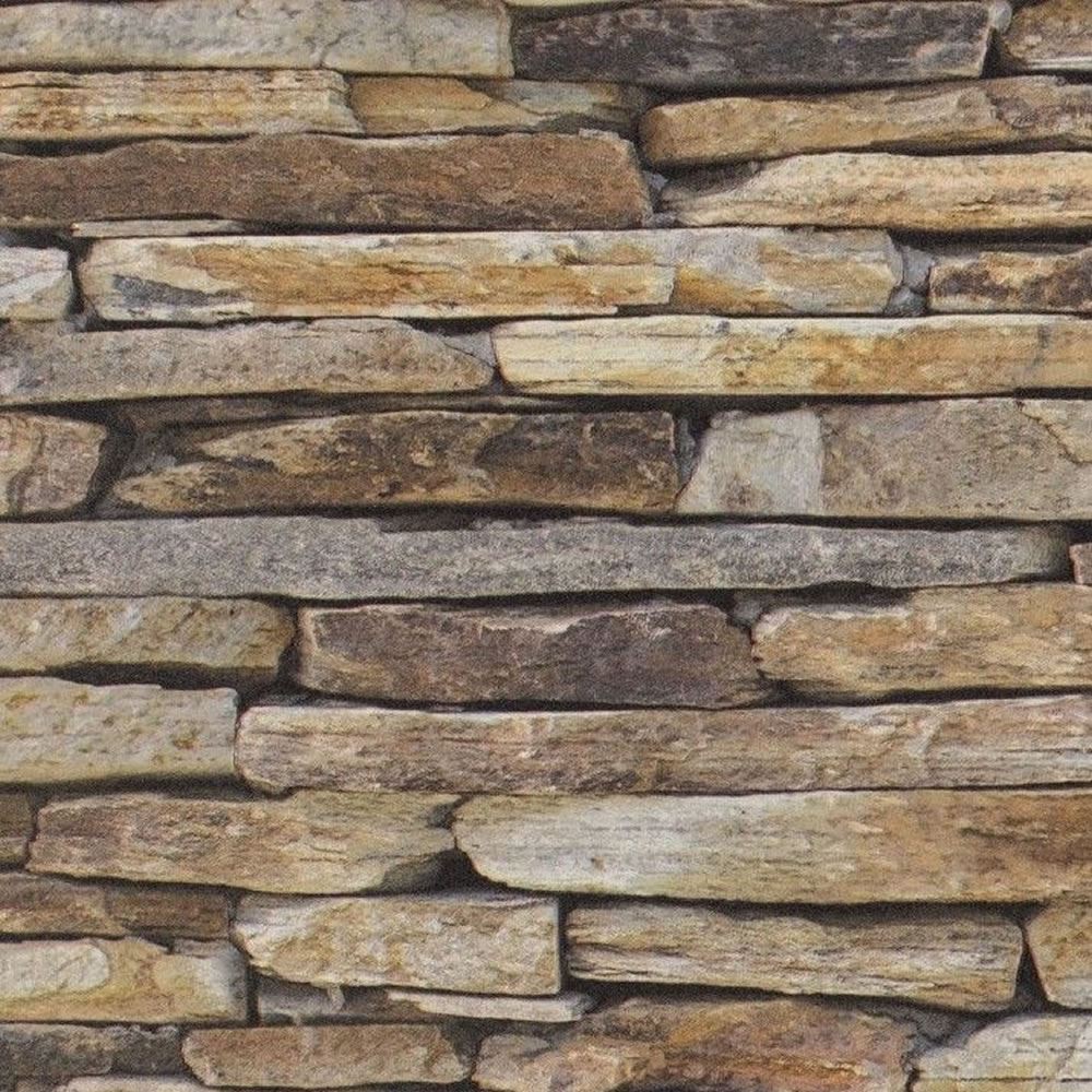 Dry Stone Wall Brick Slate Effect Wood N A S Creation Wallpaper