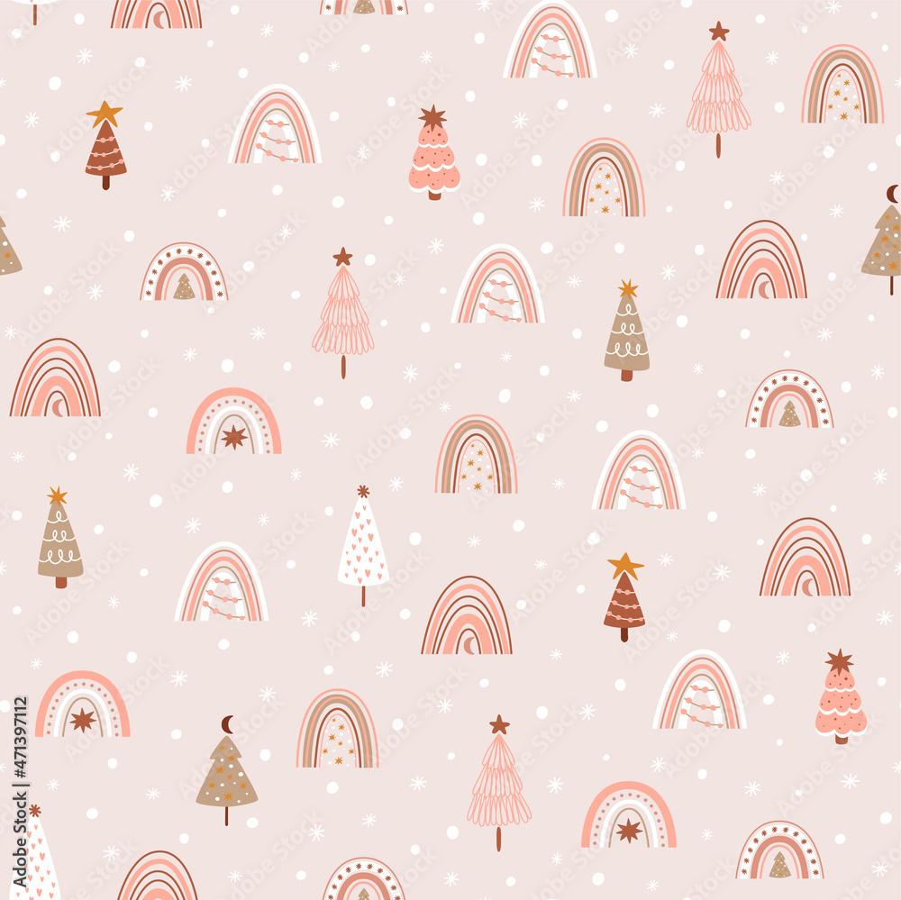 Free download Pink christmas rainbows Christmas tree pattern Pastel