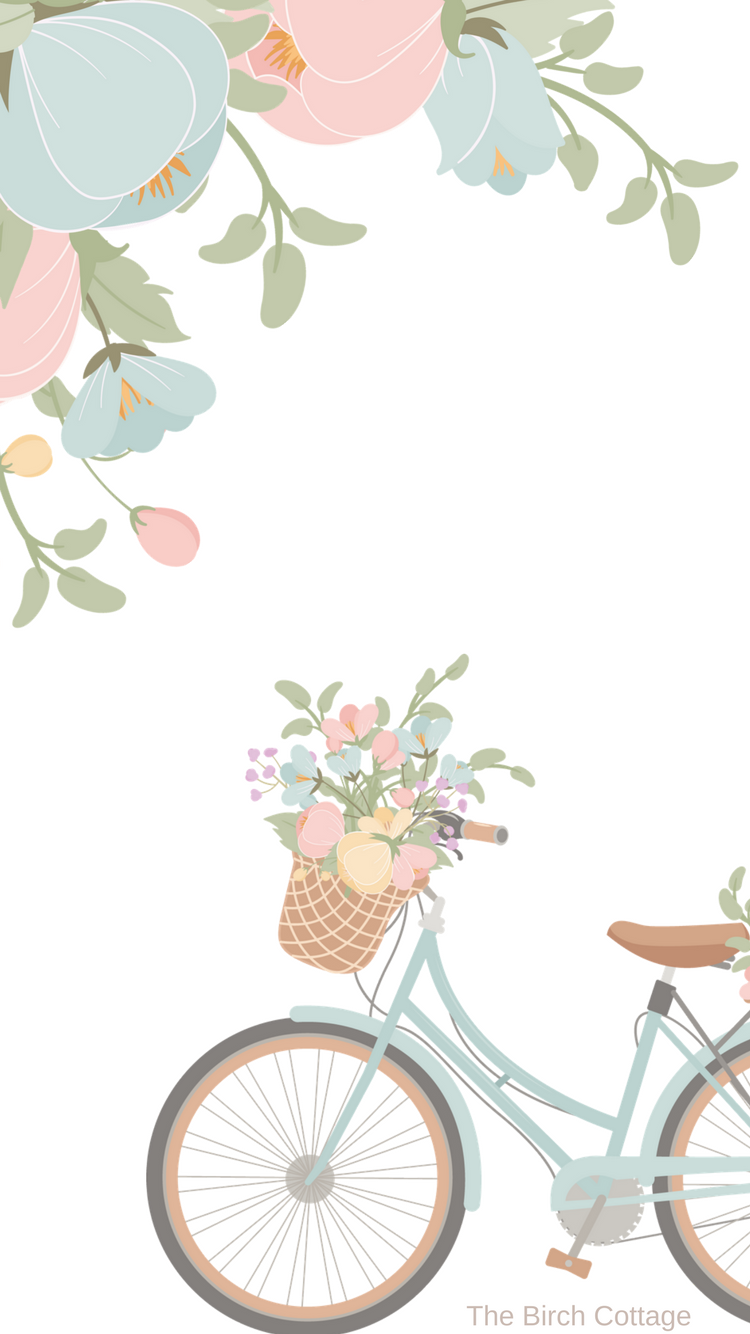 iPhone Watercolor Floral And Blue Bicycle Wallpaper By The Birch