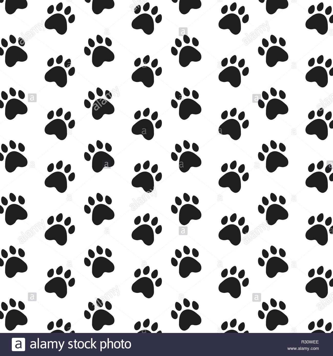 Black Paws Pet Background Pattern Vector Illustration Stock