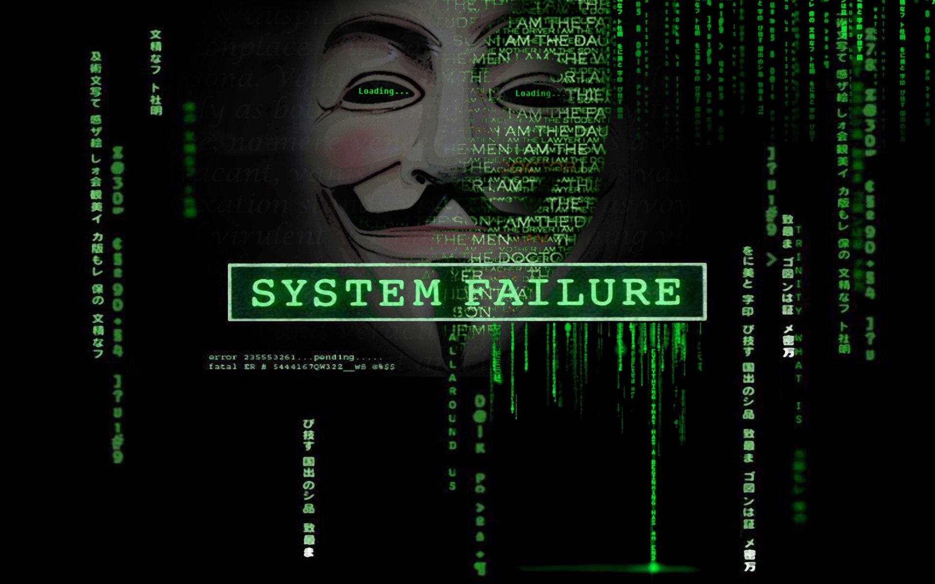  Matrix code Guy Fawkes V for Vendetta hacktavist wallpaper background