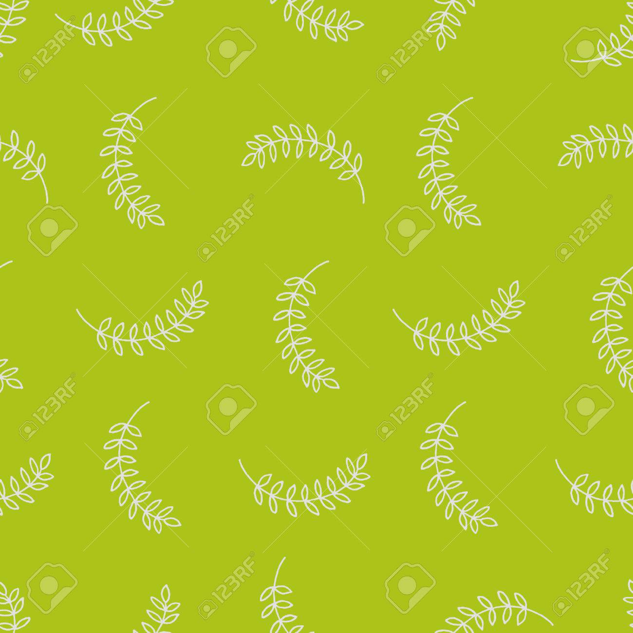 Seamless Pattern With Branches And Leaves On Chartreuse Background