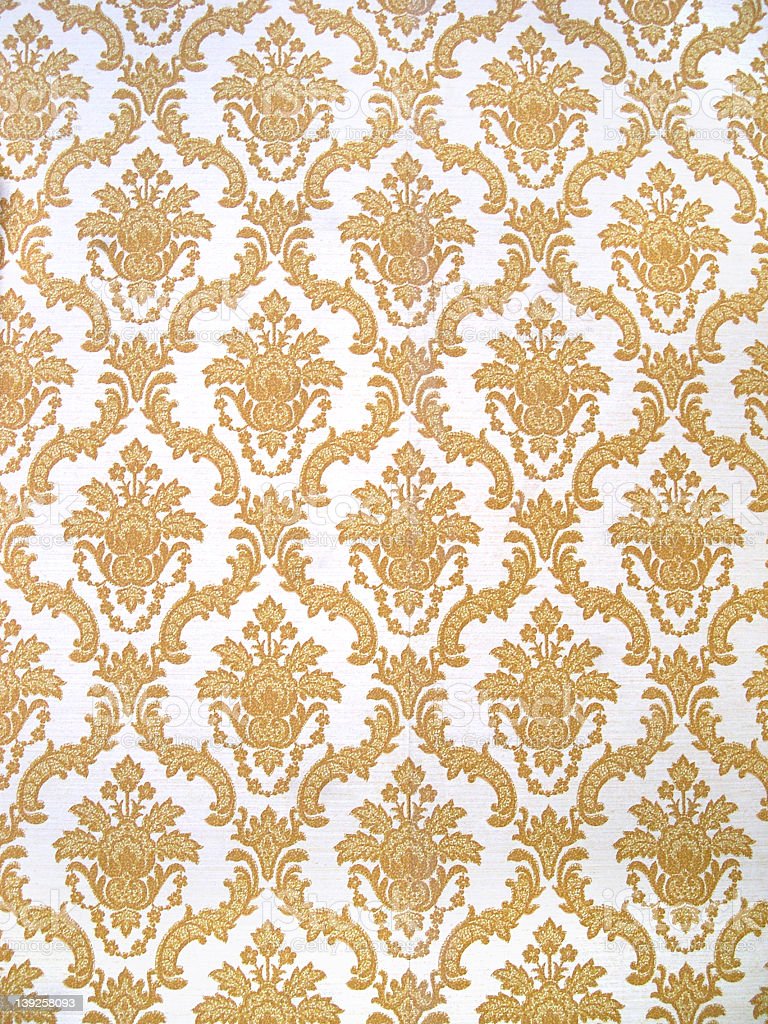 Gold And White Floral Patterned Wallpaper Background Stock Photo