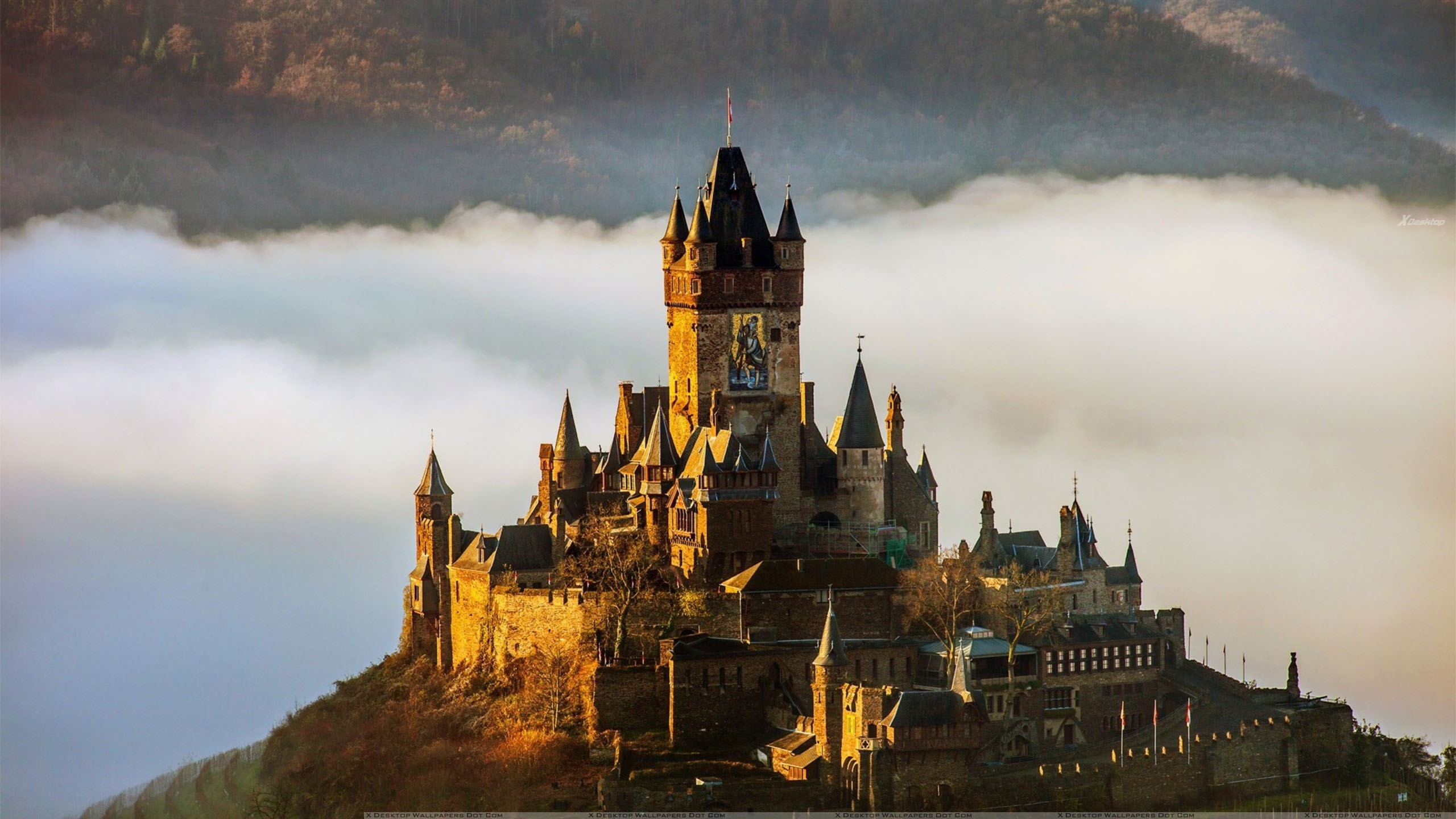 A Fabulous Castle On The Top Of Mountain Wallpaper