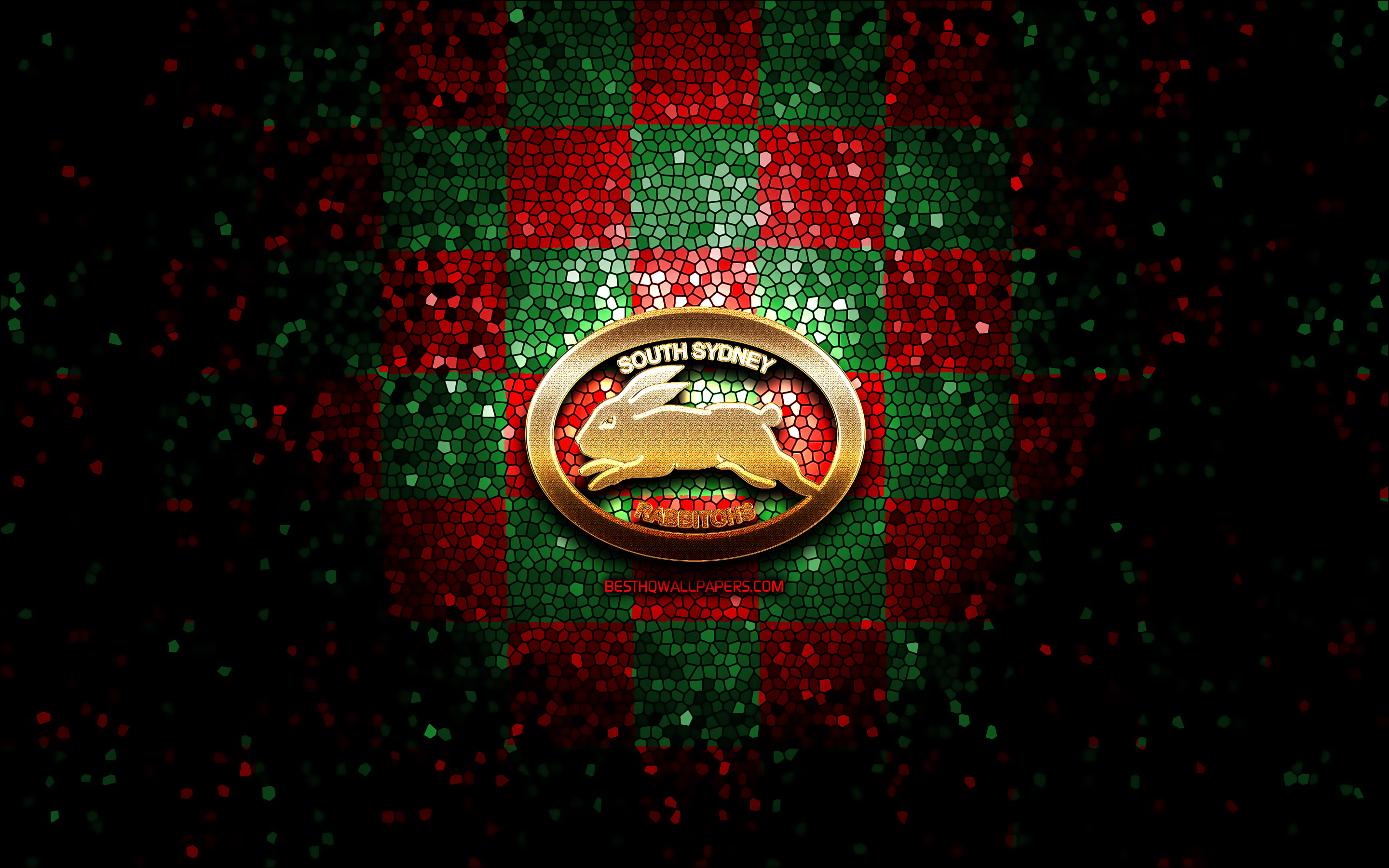 Download wallpapers South Sydney Rabbitohs glitter logo NRL red