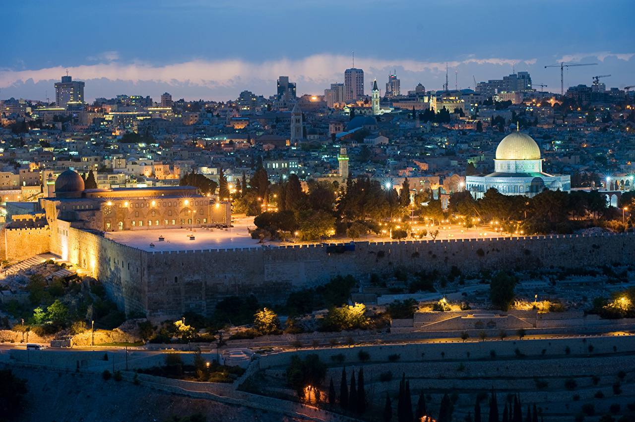 Wallpaper Israel Jerusalem Night Temples Cities Houses