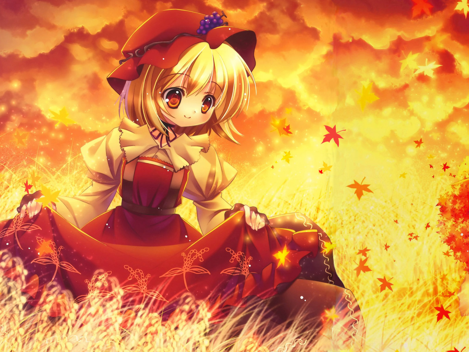 Wallpaper Girl Anime Autumn Leaves Leaf Fall