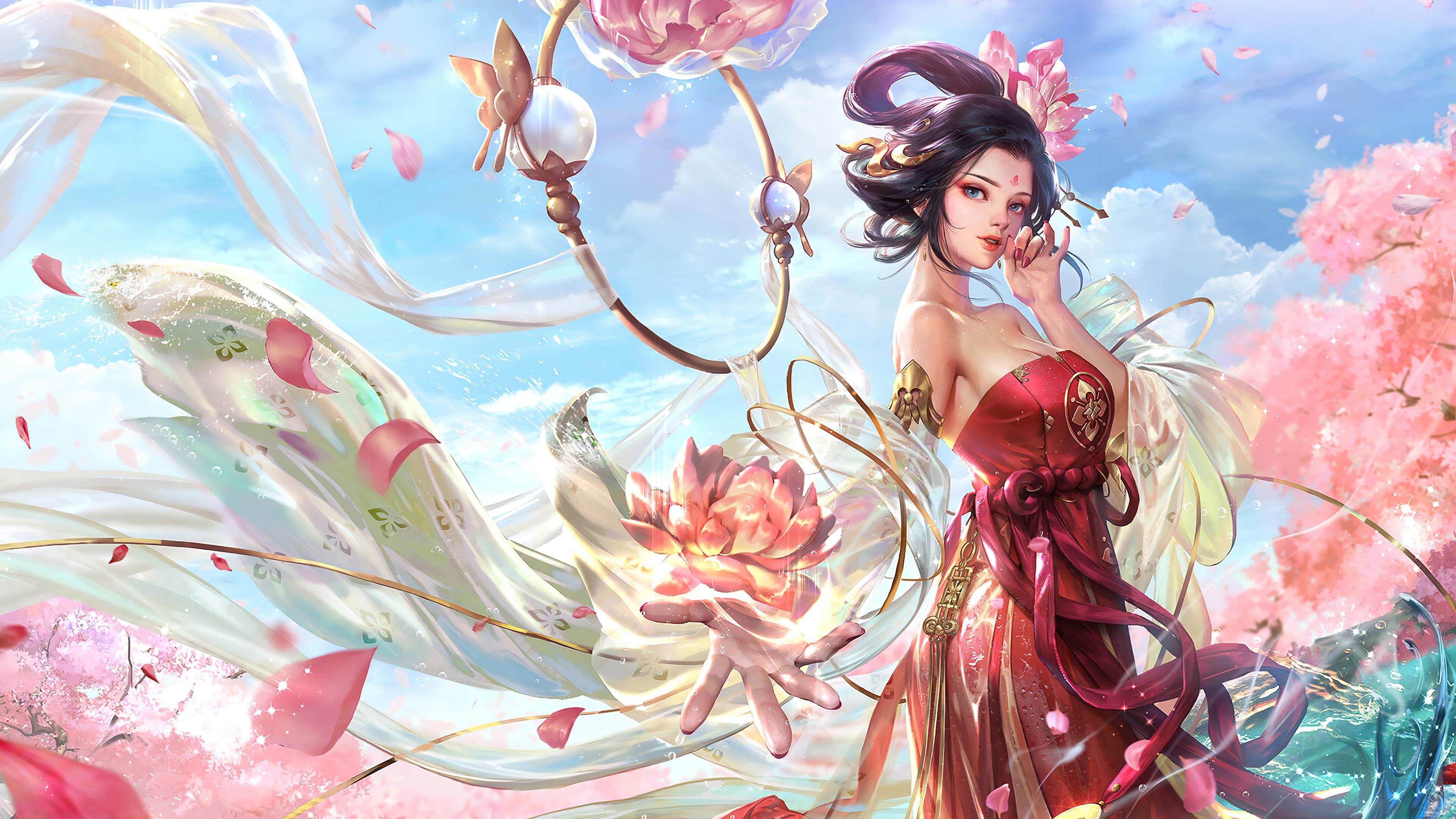 Fantasy Girl Flower Beautiful Art HD 4k Wallpaper