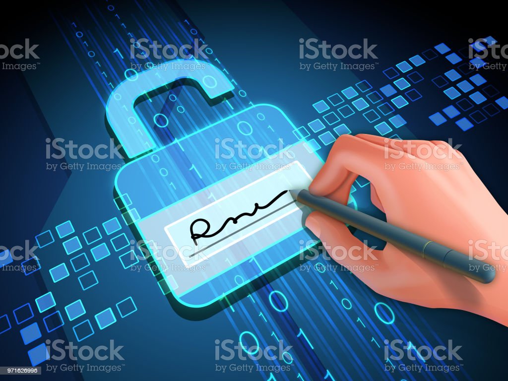 Digital Signature And Lock Stock Illustration   Download Image Now