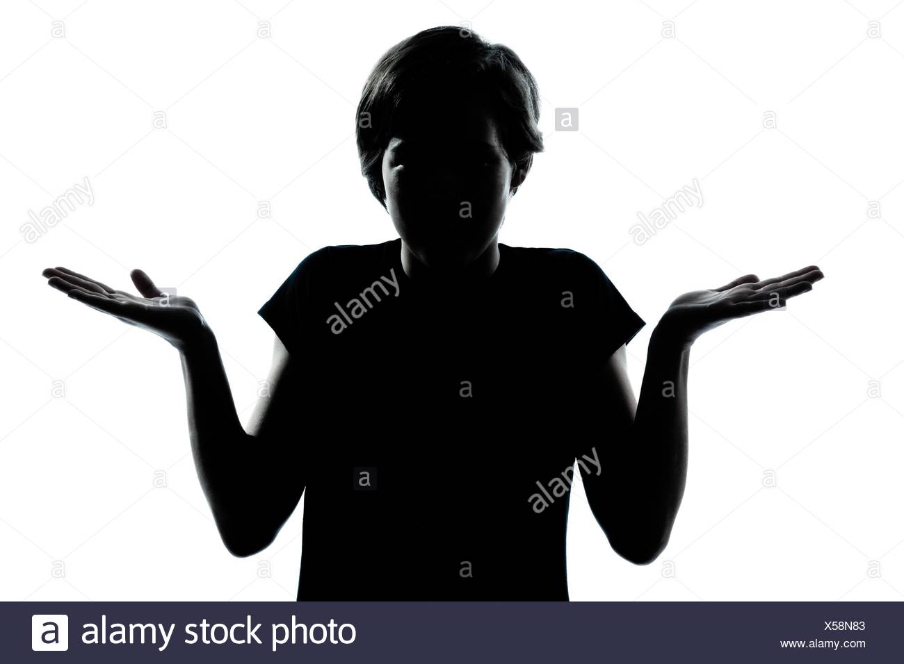 One Caucasian Young Teenager Silhouette Boy Or Girl Ignorant