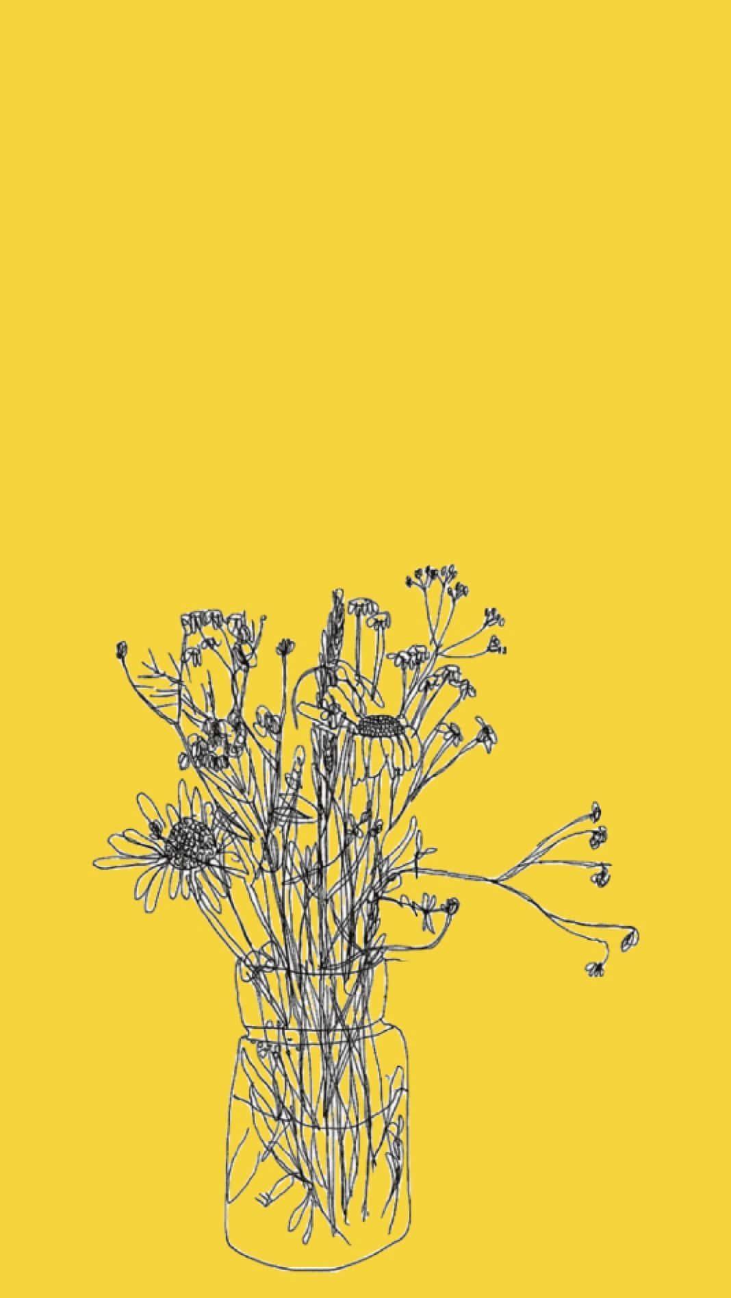 Minimalist Flower Drawing Yellow Aesthetic iPhone