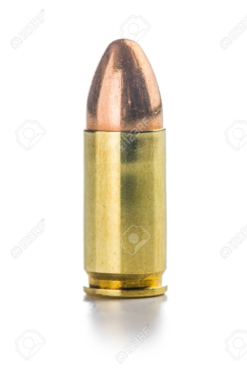 9mm Pistol Bullet Isolated On White Background Stock Photo