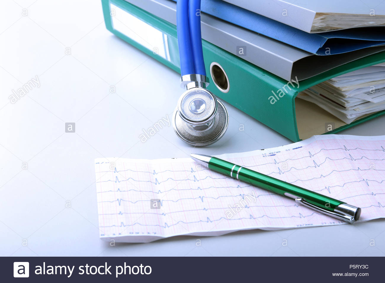 Books Folder File Stethoscope And Rx Prescription Isolated On