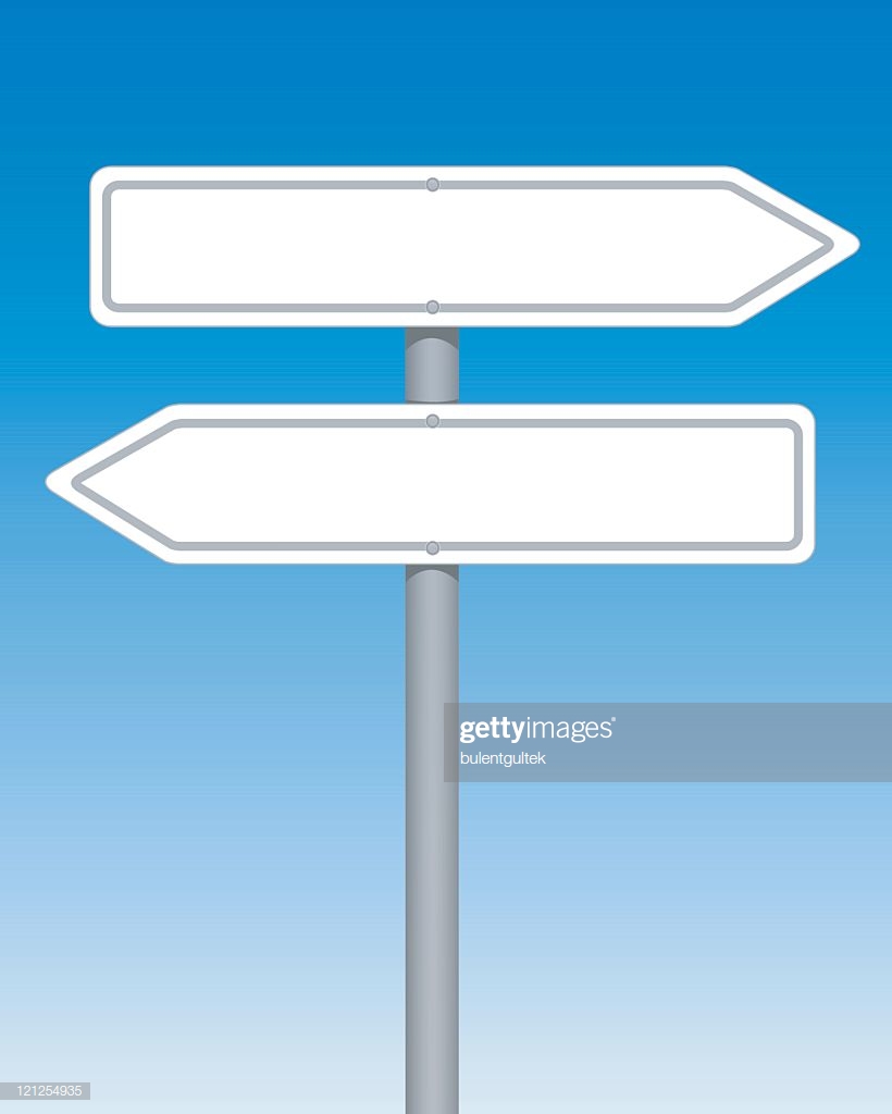 Blank Arrow Road Signs Against A Blue And White Background High