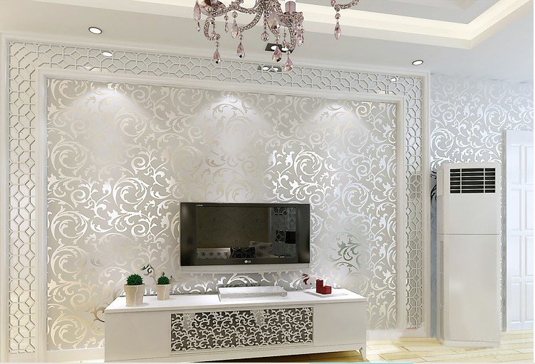 Silver Acanthus Leaf Living room Decorative Wallpaper PVC Background