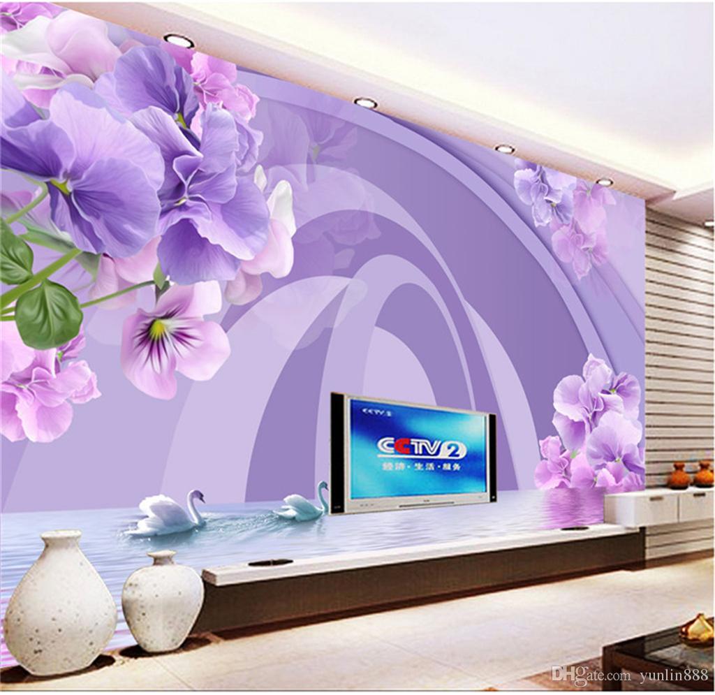 Custom Photo Wallpaper 3d Beautiful Dreamy Swan Lake Flower Space