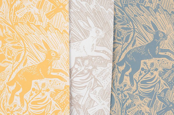 Hare Wallpaper By Mark Hearld In Colours Corn Chalk White And Blue