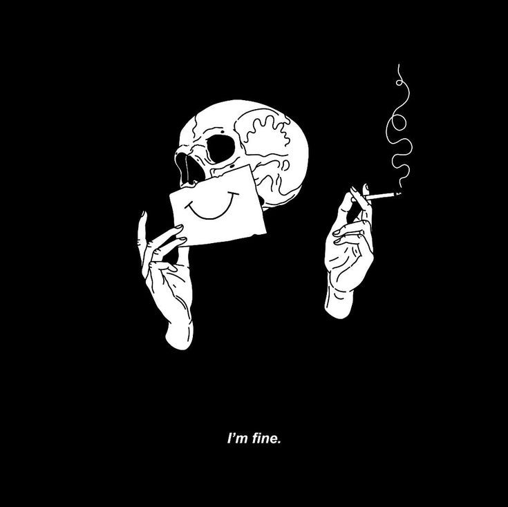 I M Fine Skull With A Paper Smile Goth Grunge Illustration