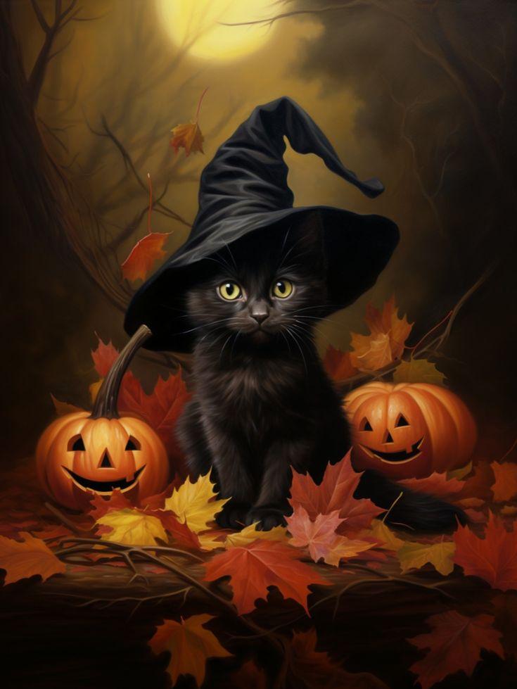 Black Cat Painting Victorian Gothic Cute Horror Creepy En