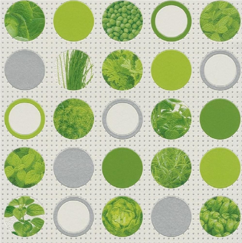 Chive Basil Green White Silver Circles Wallpaper