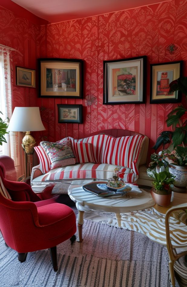 Red And White Striped Wallpaper